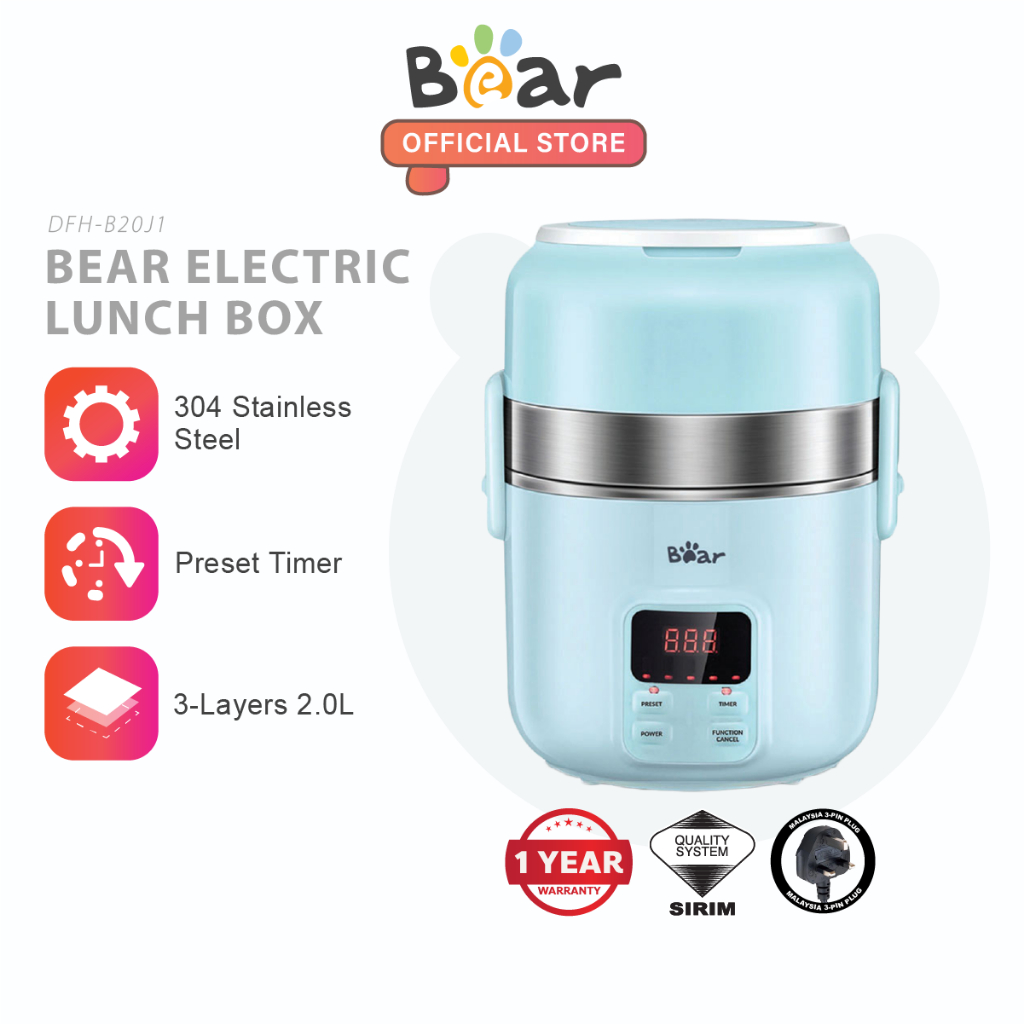 Bear Electric Lunch Box Portable Heating 3-Layers Stainless Multi Mini Rice Cooker (2L) DFH-B20J1