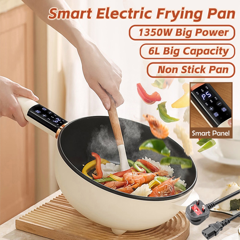 [Ready Stock] 6L Electric Frying Pan Big Capacity 1350W Multifunctional Wok With Steamer Non Stick Electric Cooker