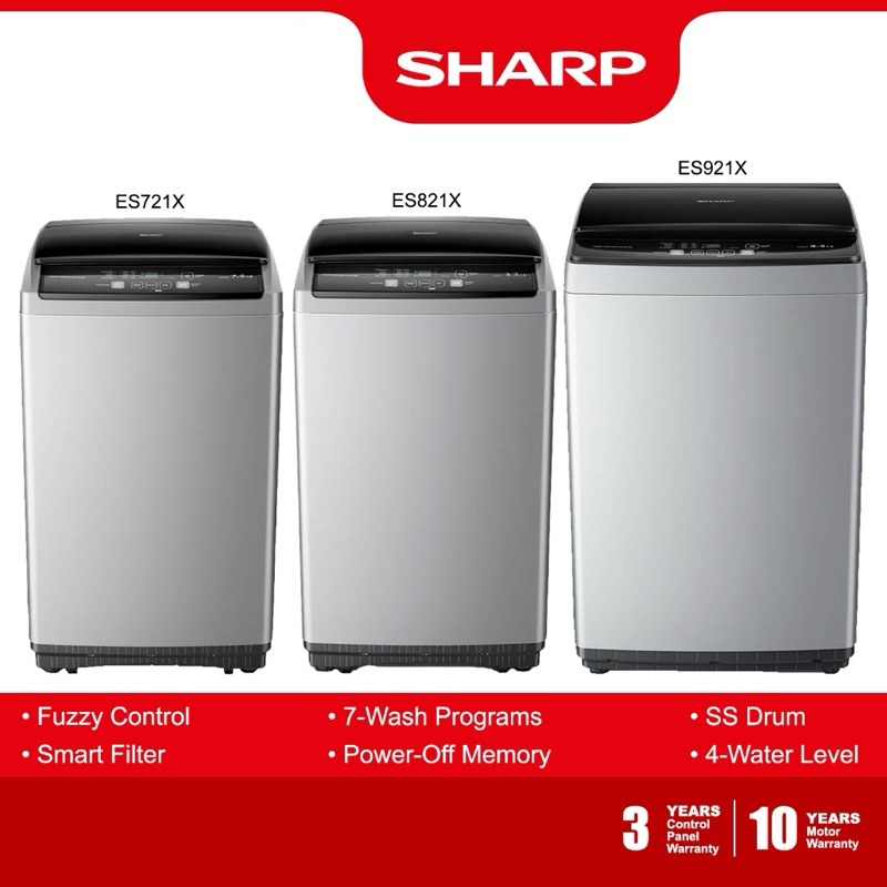 Sharp 7.5KG / 8.5KG/ 9.5KG/ 10.5KG Fully Auto Washing Machine Mesin Basuh Top Load Soak Wash