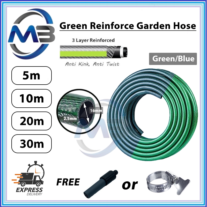 5m 10m 20m 30m x 2.5mm Reinforced PVC Flexible Garden Hose Green Blue Yellow Stripes Getah Paip/ Paip Air/ Outdoor Hose