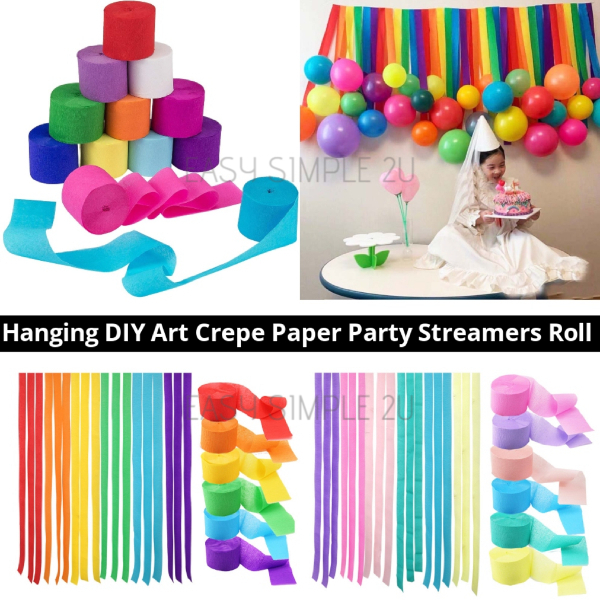 (1Set) Crepe Paper Rolls Streamers Birthday Party Decoration Hanging Ribbon Colored Festival Ornament Art Craft Material