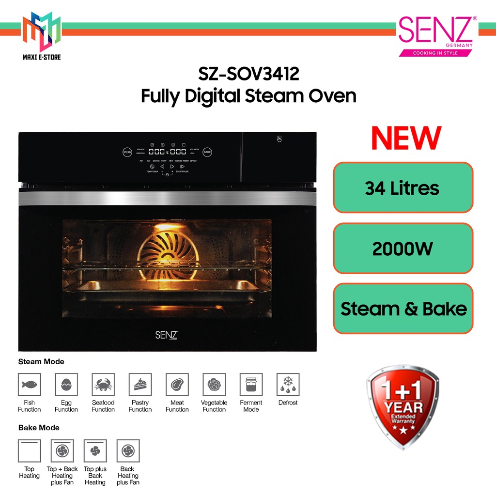 Senz SZ-SOV3412 FlexiSteam Pro Built-in Fully Digital Steam Oven 34L (Bake & Steam) 2000W