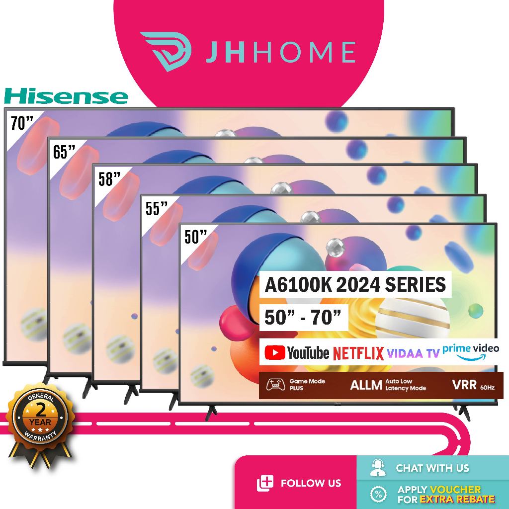 Hisense A6100K Series 4K UHD Smart TV (70") 70A6100K (50") 50A6100K (55") 55A6100K (65") 65A6100K (58") 58A6100K