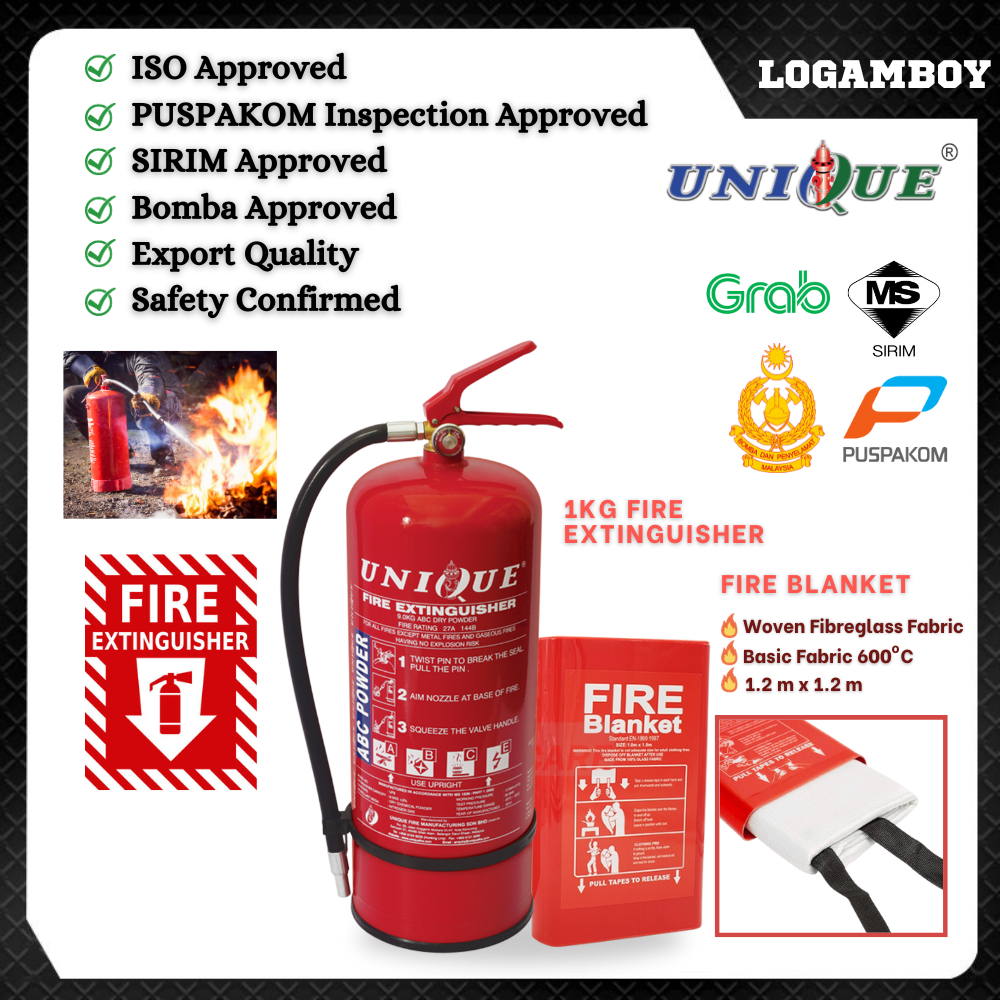 Mini Fireproof Pack 1kg Fire Extinguisher Fire Blanket ABC Powder Sirim Certified & Bomba Approved PEMADAM API SAFETY