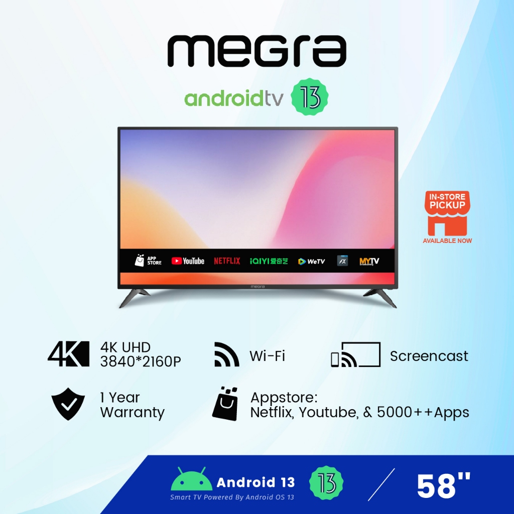 MEGRA TV 58 Inch LED TV 4K Smart TV Powered by Android OS (Android TV)