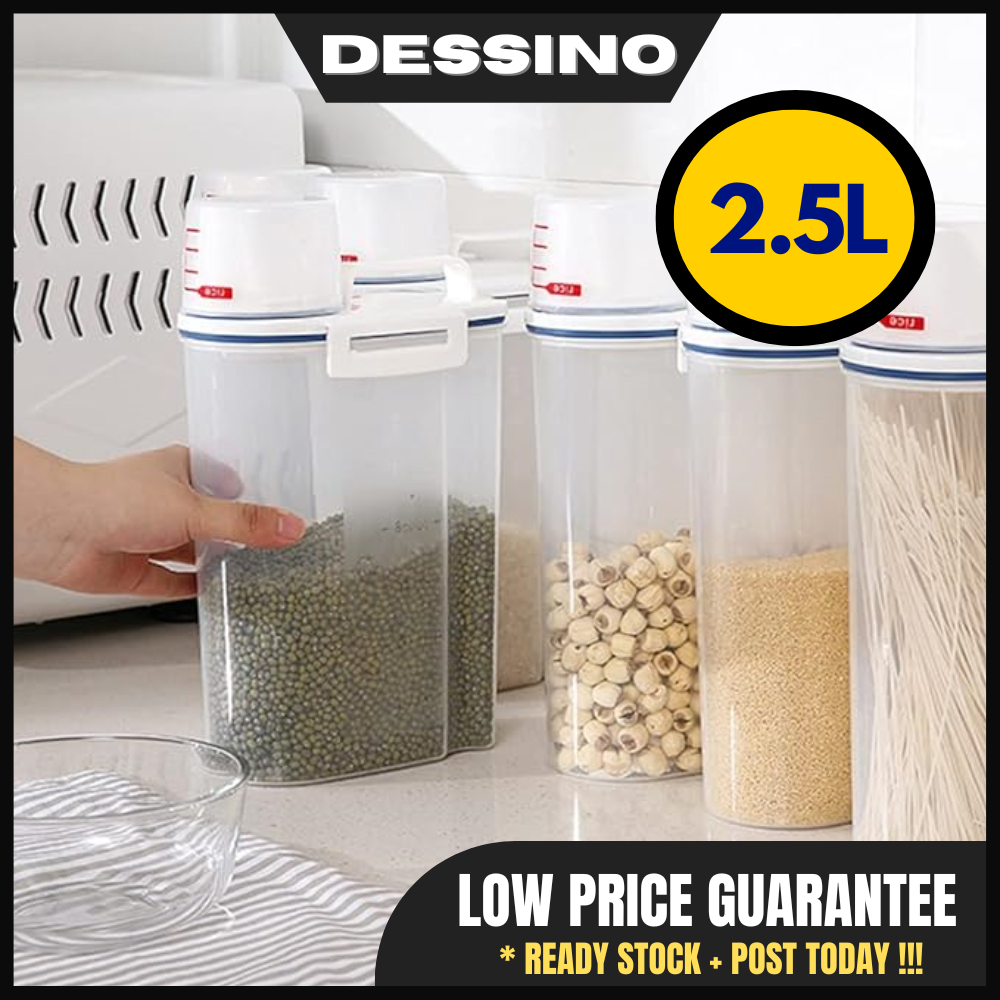 DESSINO 2.5L Kitchen Food Dispenser Cereal Rice Tupperware Storage Container Food Storage Bekas Simpanan Makanan Kering