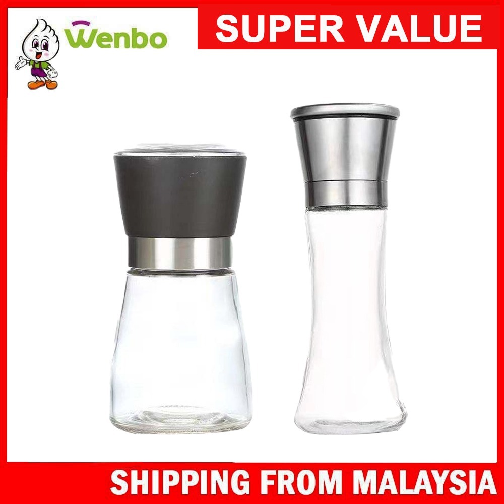 Wenbo Grinder Black Pepper Mill Manual Glass Stainless Steel Adjustable Sealed Pot Salt Mill Salt Rice Spice Container