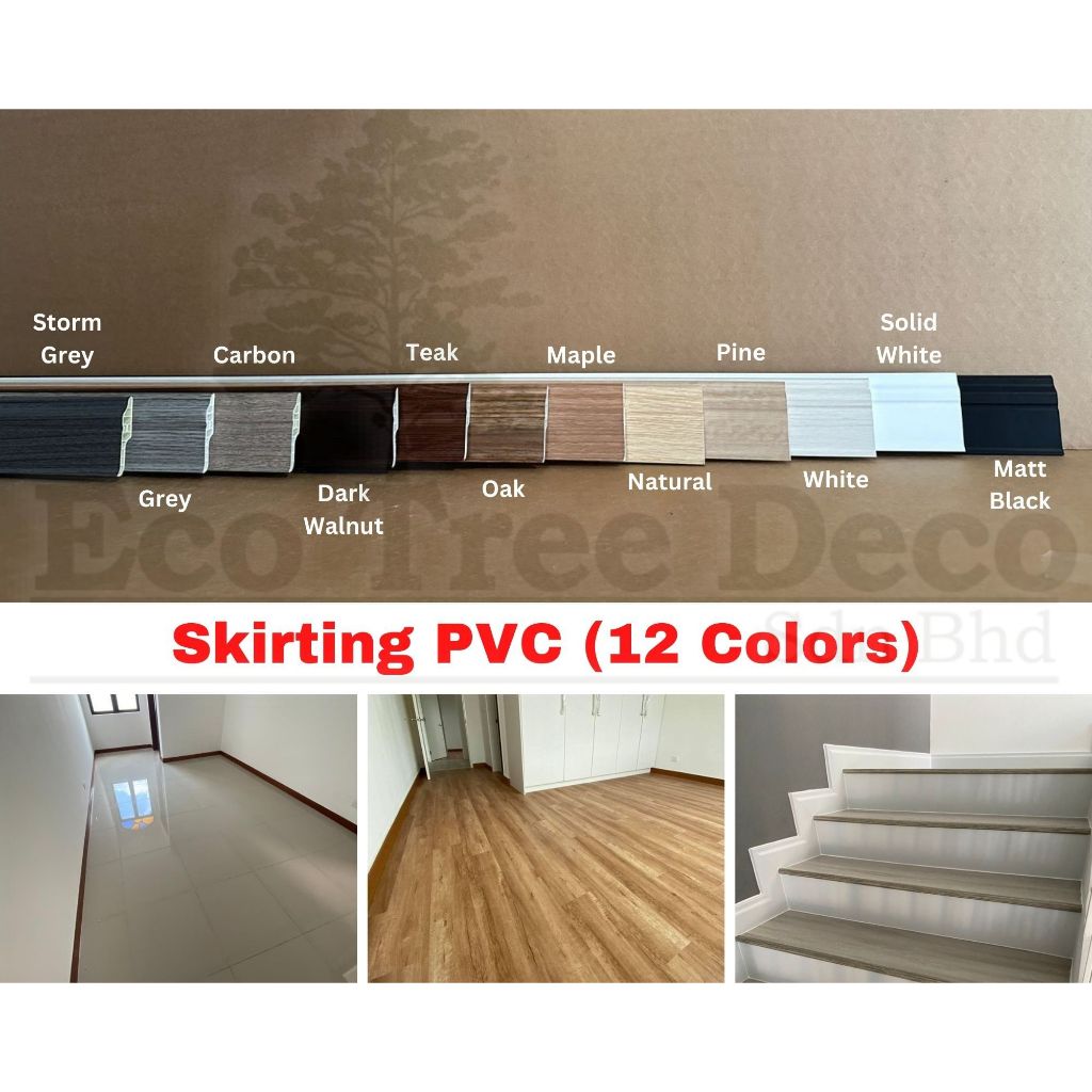 Skirting PVC 8 Kaki Panjang Tak Perlu Cat BaseBoard Wall Line Vinyl Sticker Vinyl Floor Laminate Floor Gap Covering SPC