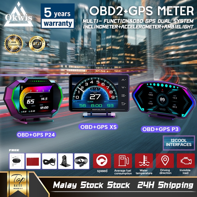 [MYLatest] Okwis P24 Car OBD2 Meter OBD GPS Digital Scanner Alarm Speed Gauge display Hud Water temp RPM turbo boost