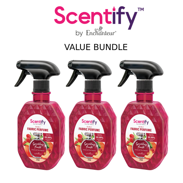 Scentify Eau De Fabric Sparkling Fruite 370ml (Bundle of 3) | 2X Long-Lasting Parfum | Removes 99.99% Bacteria