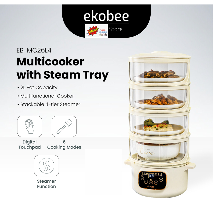 EKOBEE 3 in 1 Intelligent Multicooker With Steam Tray (EB-MC26L4) - Electric Hot Pot Food Steamer 4-Layers Rice Cooker