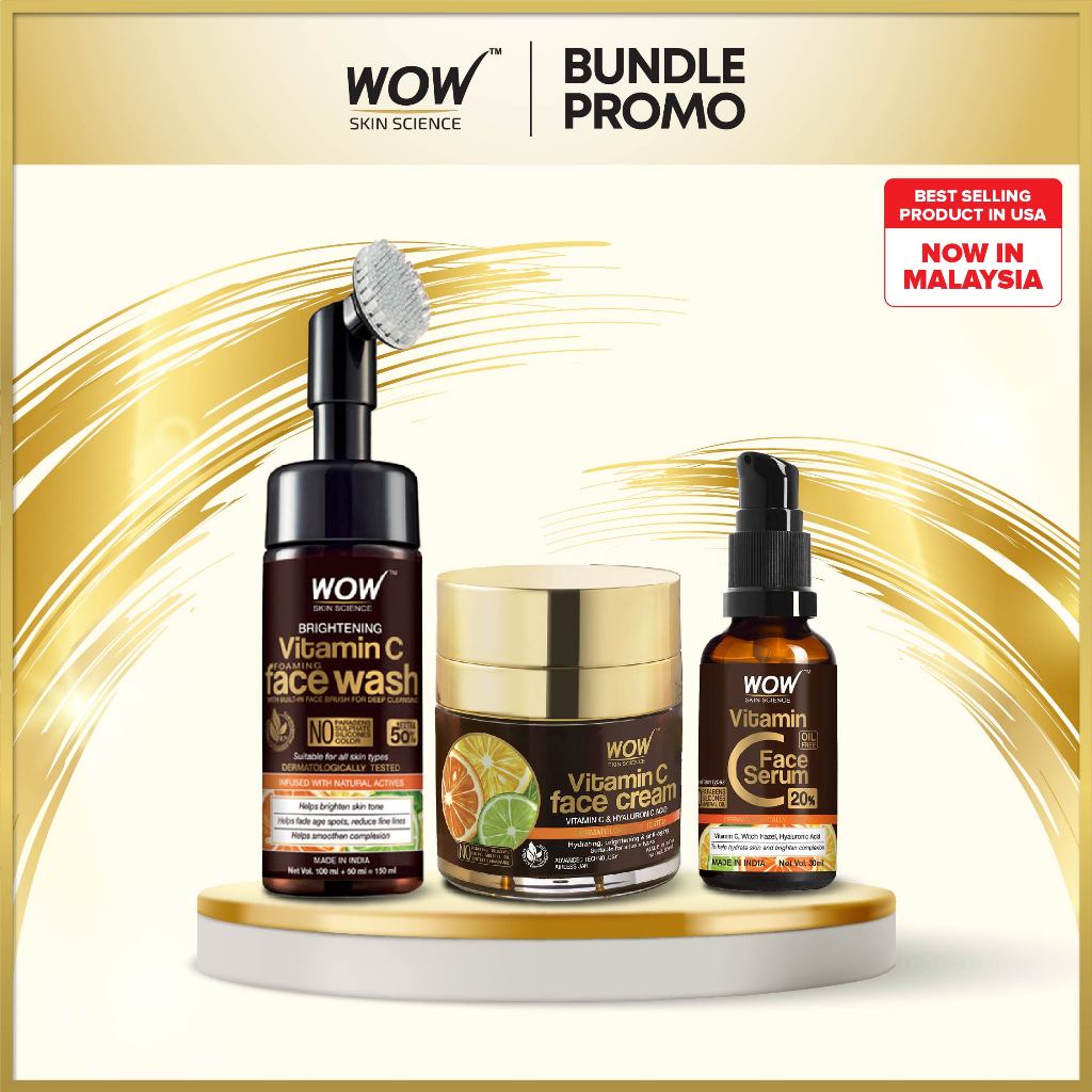 [Bundle] Wow Skin Science Vitamin C Kit For Skin Brightening - Face Wash With Brush + Cream + Serum