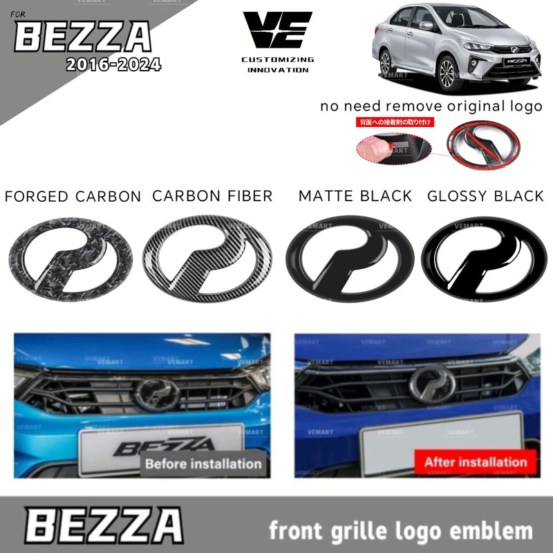 Vemart Perodua bezza carbon fiber front logo emblem frame cover garnish accessories