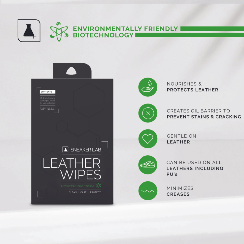 Sneaker LAB Leather Conditioner & Cleaning Wipes For Shoes 12 Individual Pieces Per Box