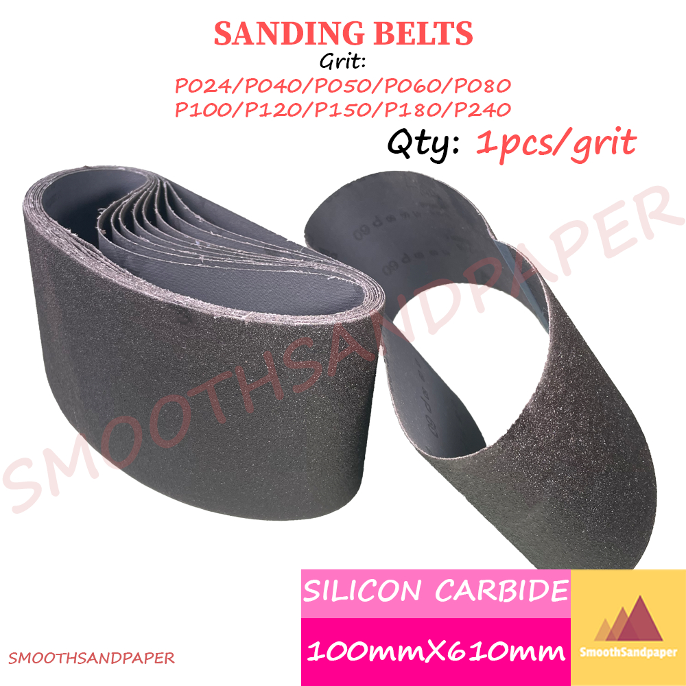 Sanding Belts Silicon Carbide Kertas Pasir 100mmX610mm (4"X24") 4寸手提坦克机木工家具打磨抛光黑色碳化硅砂带610*100可定制
