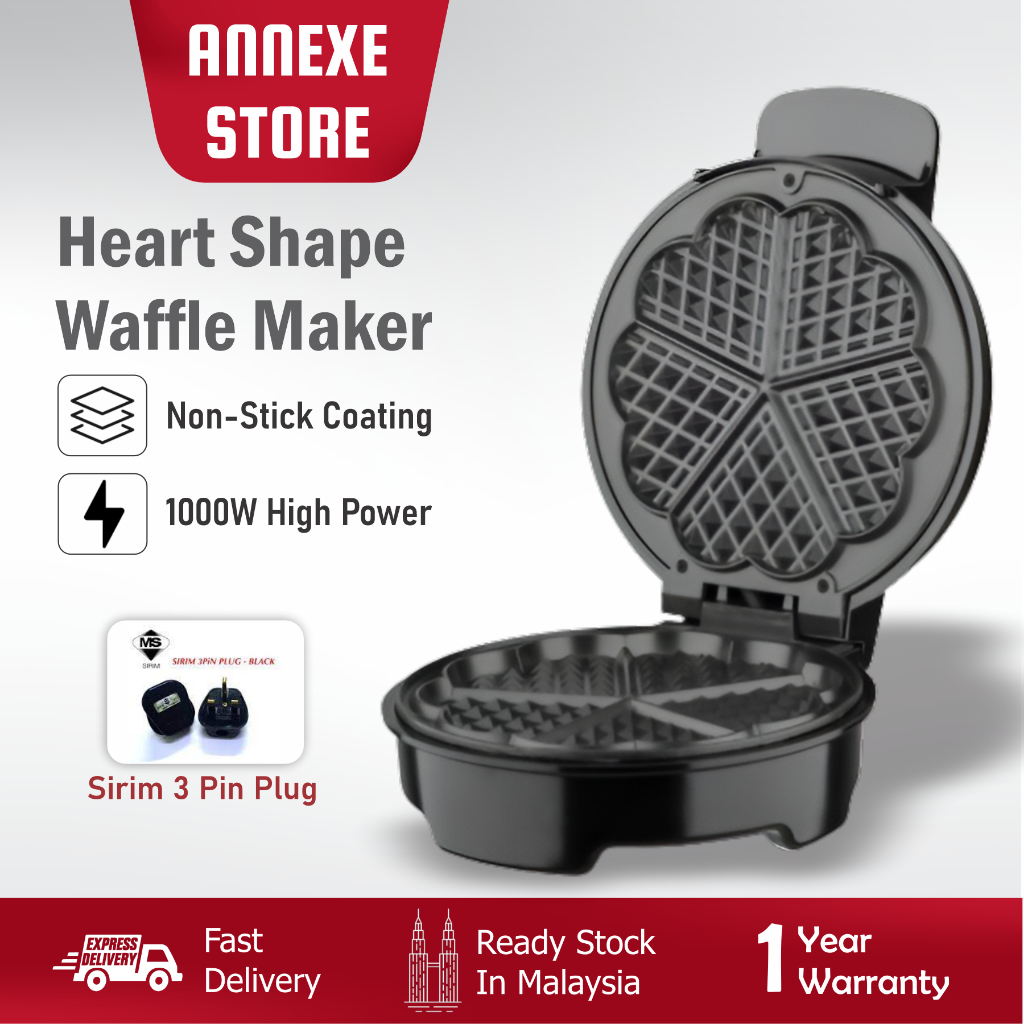 Hagen Heart Waffle Maker- Non-Stick Waffle Griddle Iron with Five Heart-Shaped Waffles