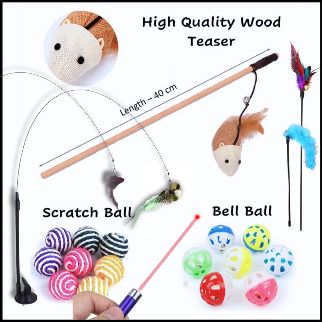 GUN PET Premium Cat Toy Teaser Cat Toy Mainan Kucing Ball Bell Scratch 逗猫棒 猫玩具