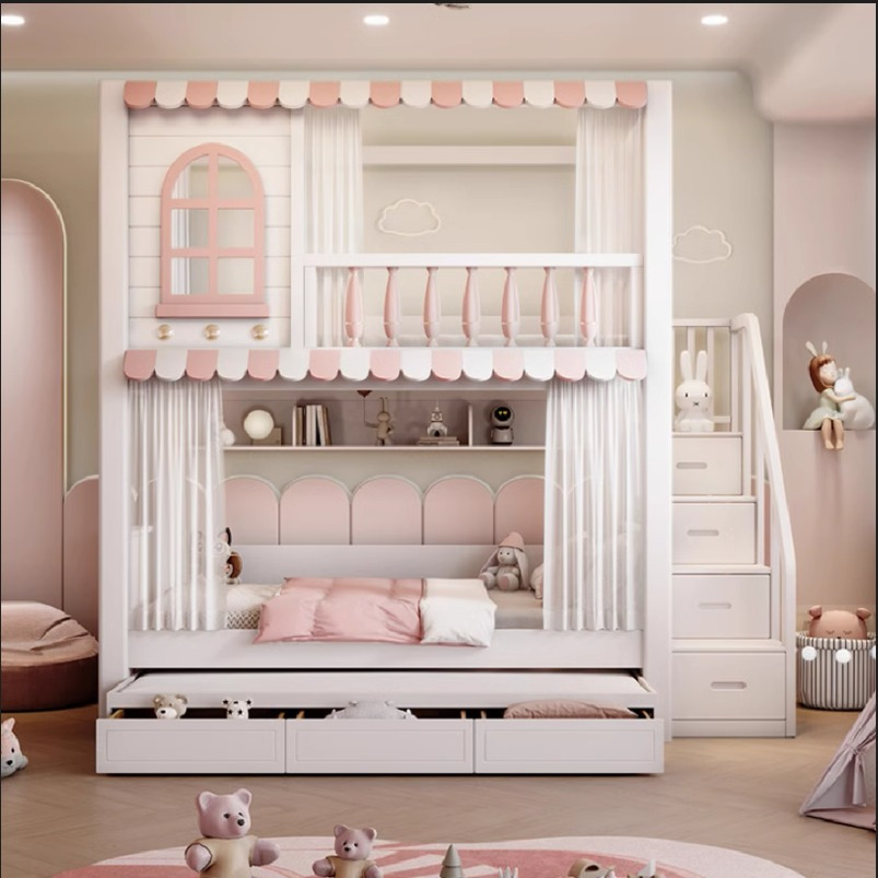 LXFSF 623 Nordic Style " SOLID WOOD" Luxury Modern BUNK BED With Decorative Lines & Multipule OPTIONS, Could Mix & Match