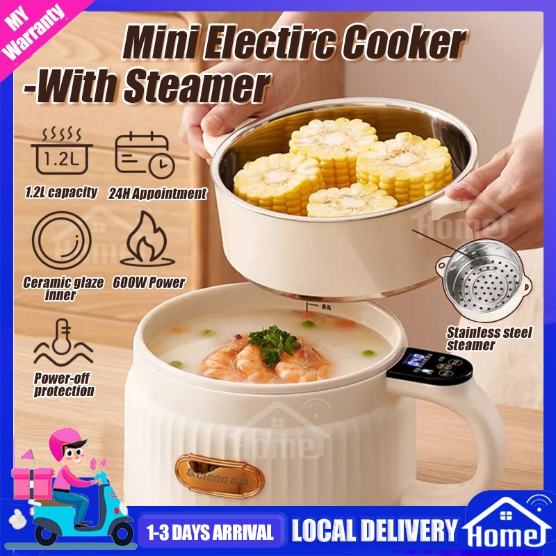 NEW🔥1.2L Electric Cooker With Steamer Multi Rice Cooker Electric Steamer Cooker Pot Non-Stick For Student Periuk Nasi电煮锅