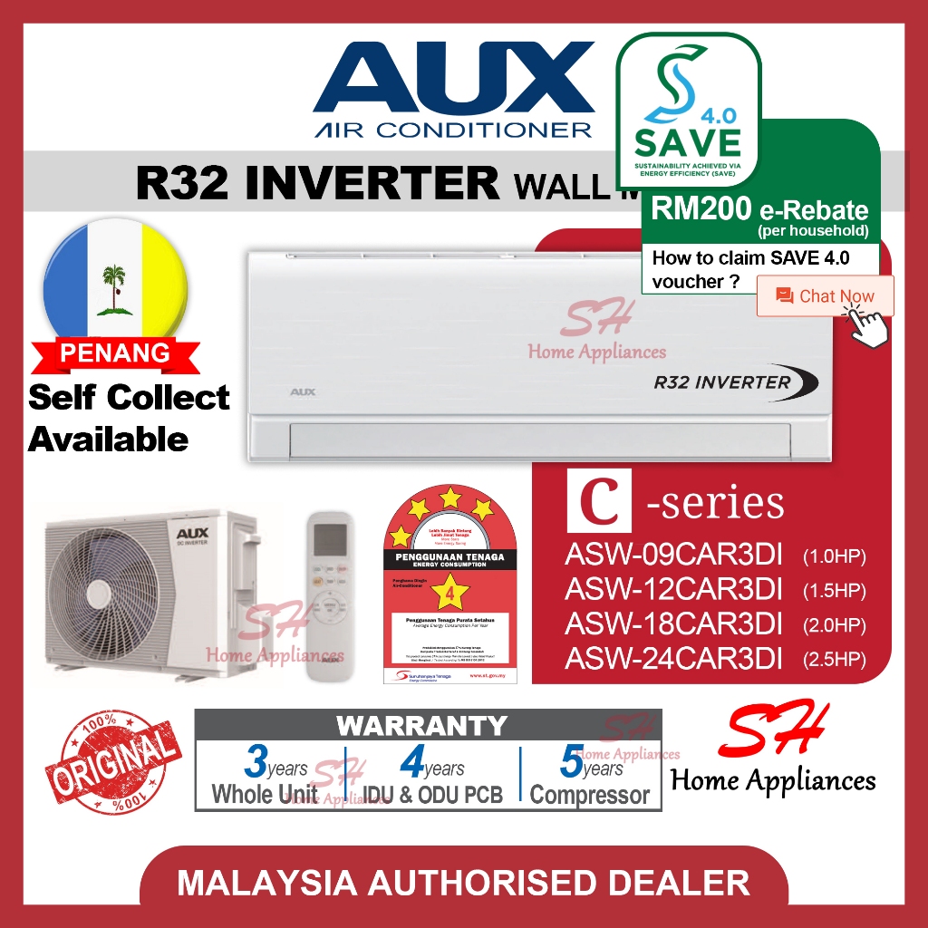 AUX R32 Inverter Air-conditioner C-series ASW-CAR3DI AIRCOND INVERTER 1.0HP 1.5HP 2.0HP 2.5HP AUX AIR-CONDITIONER