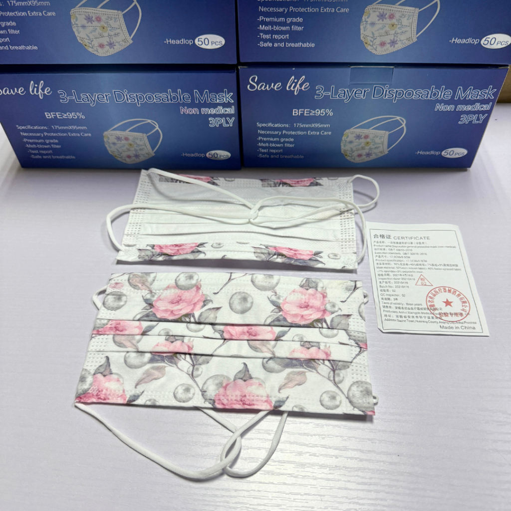 【HEADLOOP MASK 50 pcs 】Floral 5mix Face Mask BFE <95% Butterfly Mix