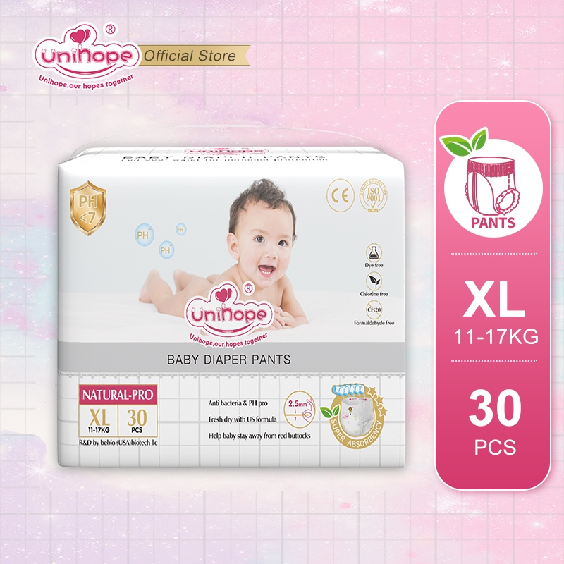 Unihope Natural Pro Baby Diapers Pants Ultra Thin Skin Friendly XL (30 Pcs)
