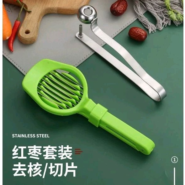 ReadyInMalaysia #去枣核神器 切片器 Kitchen Stainless Steel Egg Mushroom Fruit Slicer With Long Handle 红枣去核器 Seed Remover Canning