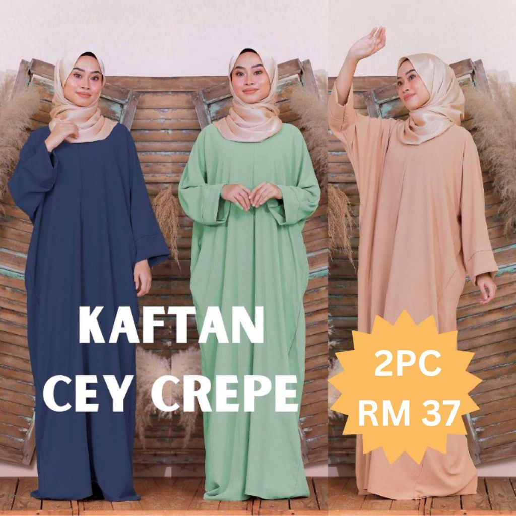 kaftan Dress Muslimah Baju Raya 2023 CEY CREPE Ready Stock