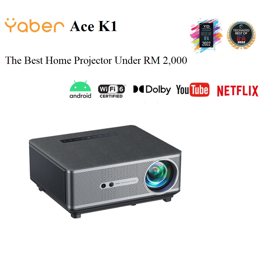 Yaber Ace K1 Projector, Home Theater Projector, 650 ANSI Ultra Bright, WiFi 6 and Bluetooth, Native 1080P,  Support 4K