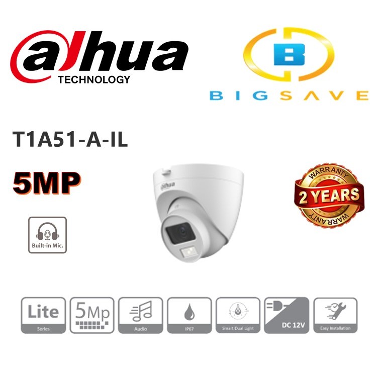 DAHUA 5MP T1A51-A-IL SMART DUAL LIGHT HDCVI FIXED-FOCAL QUICK-TO-INSTALL EYEBALL CAMERA