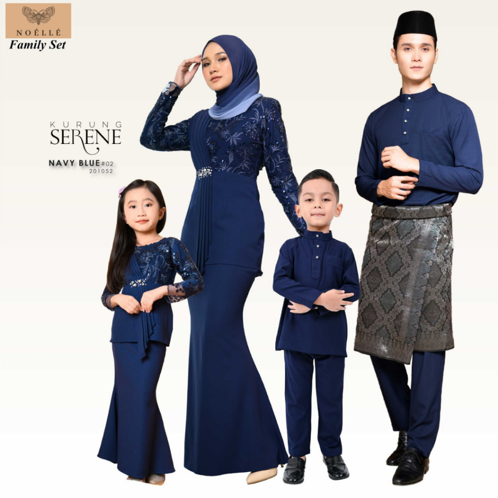 NOELLE Baju Raya Family Sedondon 2024 Baju Kurung Ibu Anak Baju Melayu Ayah Anak Baby Sedondon SERENE - NAVY BLUE 02