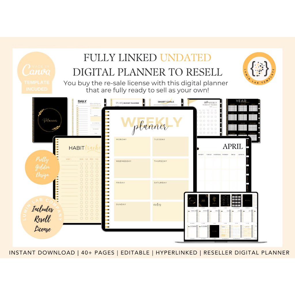 PLR Digital Planner Template | Canva Commercial Use Editable Planner | Hyperlinked | Resell Editable Planner Hyperlink