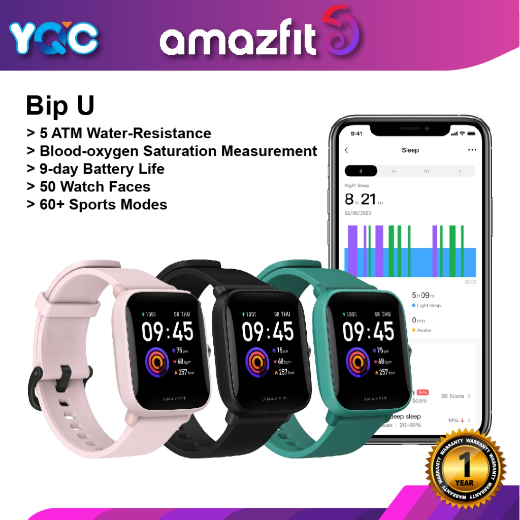 Amazfit Bip U/ Bip U Pro Smart Watch 1.43" HD Color Display SpO2 &Stress Monitor 60+ Sports Modes Breathing Training