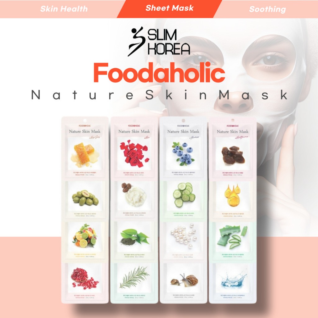 Foodaholic Korean Sheet Masker 16 Types/Cucumber, Aloe, Tea Tree, Green Tea, Roayl Jelly,