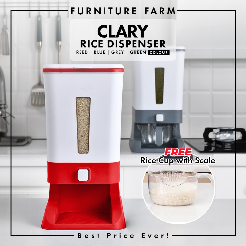 F&F:10kg Rice Dispenser With Rinsing Cup/Bekas Beras/rice dispenser/rice storage/tong beras 10kg/bekas beras/rice bucket