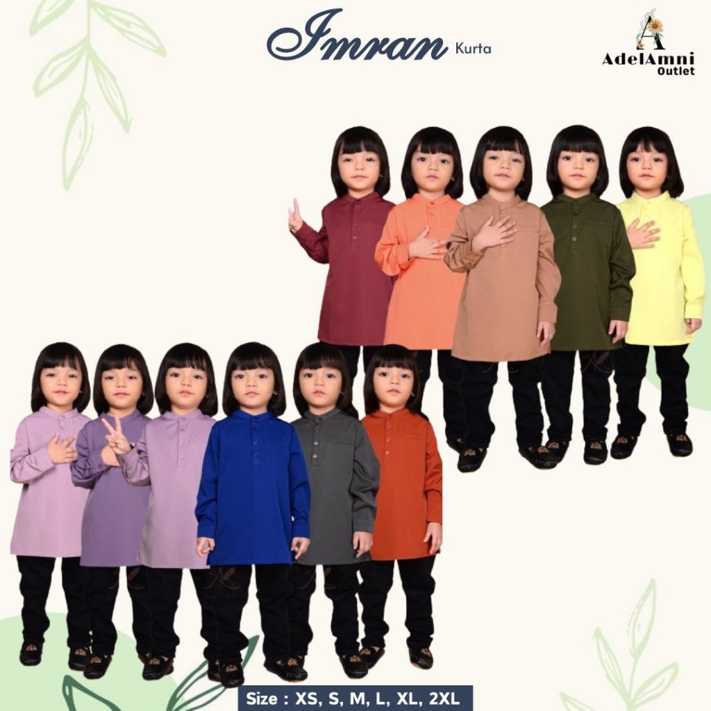 Kurta Raya Imran Sedondon Budak - Royal Red/Salmon Peach/Royal Blue/Soft Purple/Dark Grey/Khakis Brown (Size XS-2XL)