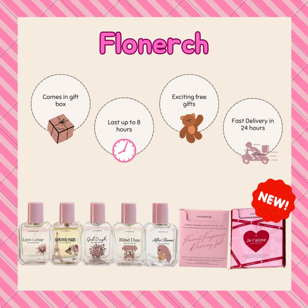 (MERDEKA SALES) FLONERCH PERFUME (GIRL CRUSH AFTER SHOWER BLIND DATE LOVE LETTER EDP (GIFT BOX MINYAK WANGI)