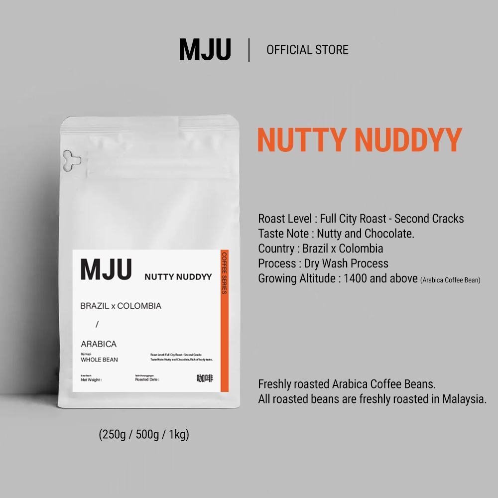 MJU - NUTTYNUDDYY Espresso Blend Brazil x Colombia | Arabica Coffee Bean | Medium Dark | Biji Kopi | 咖啡豆 (250g / 500g)