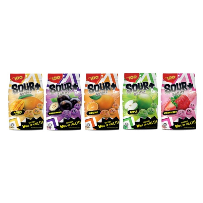 [WHOLESALE PRICE] Lot 100 Sour+ Gummy (95g) - Mango / Blackcurrant / Orange / Apple / Strawberry