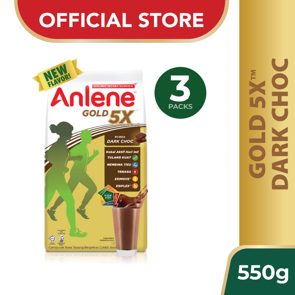 ANLENE Gold 5X High Calcium High Protein Dark Choc Milk Powder Susu Tepung ?? (550g x 3) [Exp 09 Jun 2027 & / Later]