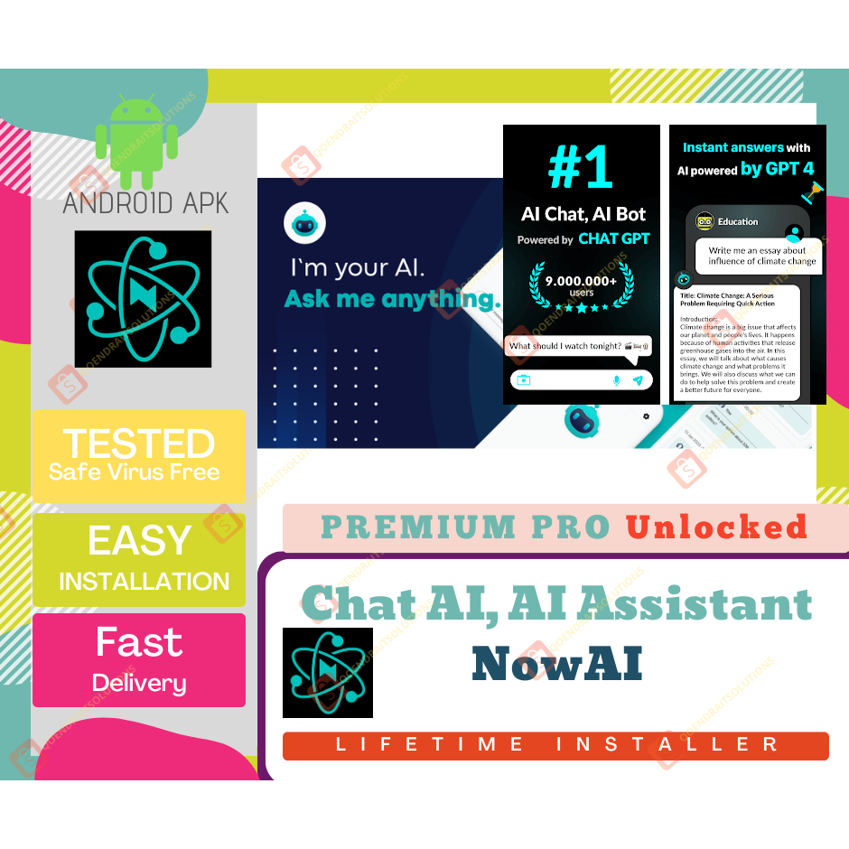 Chat AI, Powered by 𝐂𝐡𝐚𝐭𝐆𝐏𝐓 𝟒 | 𝐀𝐢.𝐯𝟒.𝟐 | AI Assistant - 𝙉𝙤𝙬𝘼𝙄🔥ANDROID🔥Premium Pro Unlock | Lifetime