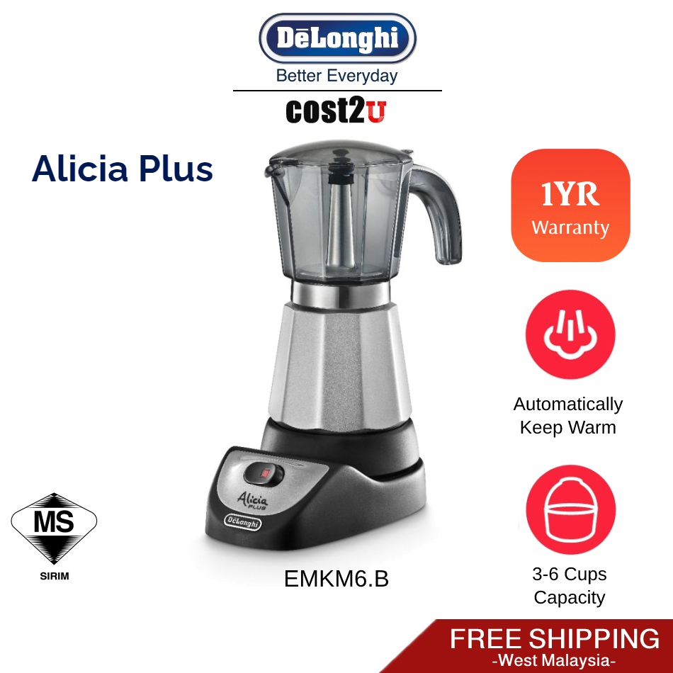 Delonghi Alicia Plus Moka Maker | EMKM6.B (Moka Pot Espresso Maker Coffee Maker Coffee Machine EMK-6)