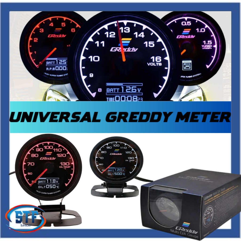 GReddy Style 2 In 1 Gauge / Meter with 7 Color - Turbo Boost / Water / Oil Temp / Oil press / Vacuum / Tacho RPM / Volt