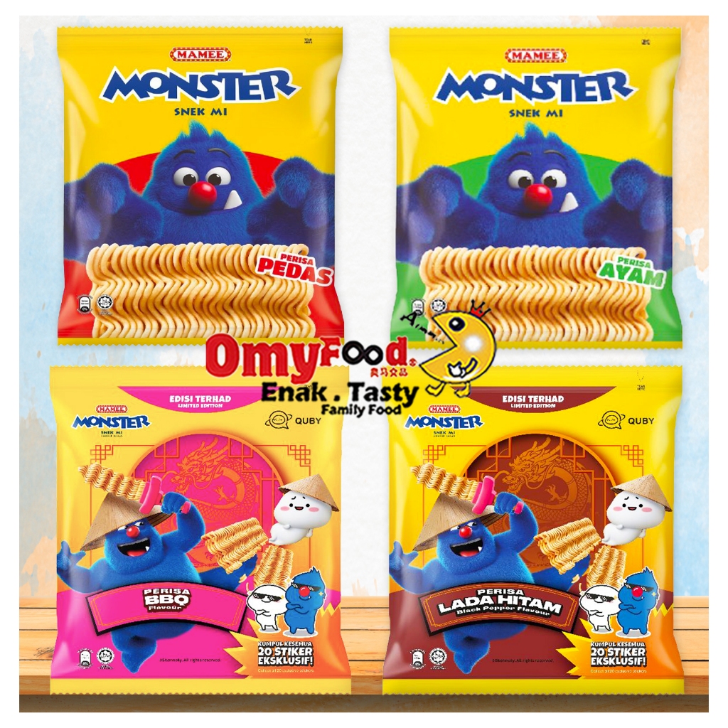 25g x 8pcs Mamee Monster Family Pack [BBQ / Chicken / Spicy Flavor / Black Pepper] [OmyFood]