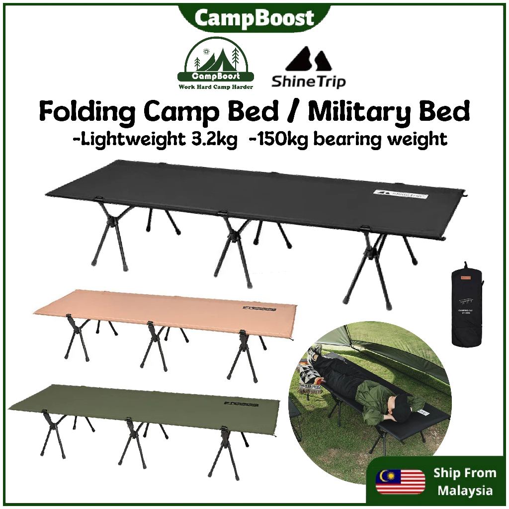 CampBoost SHINETRIP Military Foldable Bed Katil Lipat Tilam Camping Equipment Folding Bed Katil Camping Outdoor Cot Bed