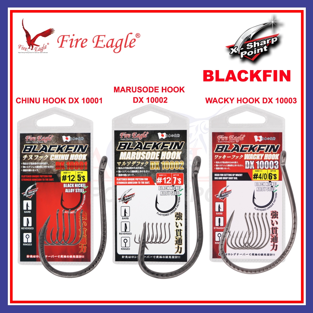 (5's-8's) Fire Eagle Blackfin Fishing Hook Chinu Marusode Wacky X-Sharp Point Black Nickel Alloy Steel Flatted Matakail