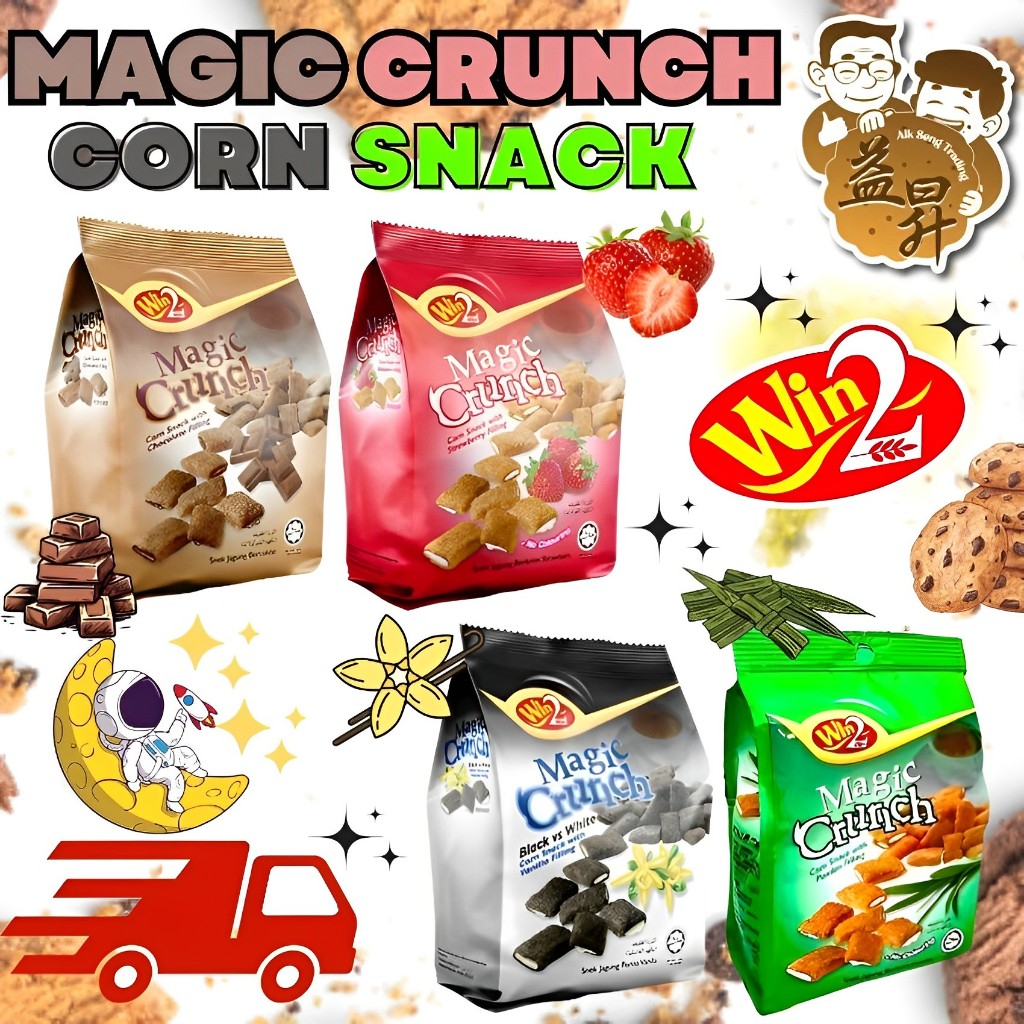 10 packs x 60gm - Win Win Magic Crunch Corn Snack [Black vs White (Vanilla)/Chocolate/Strawberry/Pandan Fillings]❣️❣️