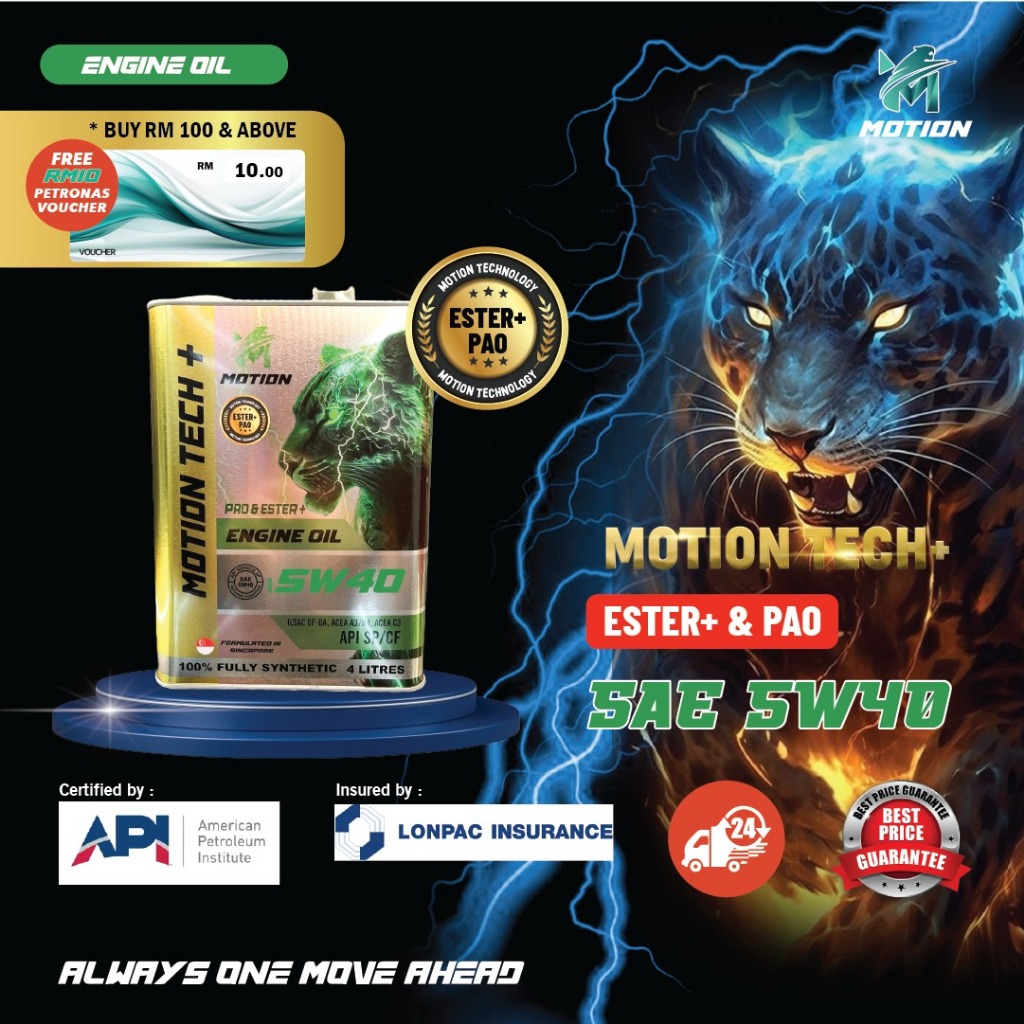 MOTION 5W40 Ester PAO API SP Formulated Fully-Synthetic Engine Oil 4L oil minyak pelincir all car perodua honda nissan