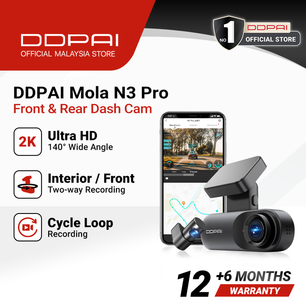 DDPAI Dash Cam Mola N3 1600P HD GPS Vehicle Drive Auto Video DVR Android Wifi Smart Connect Car Camera Record