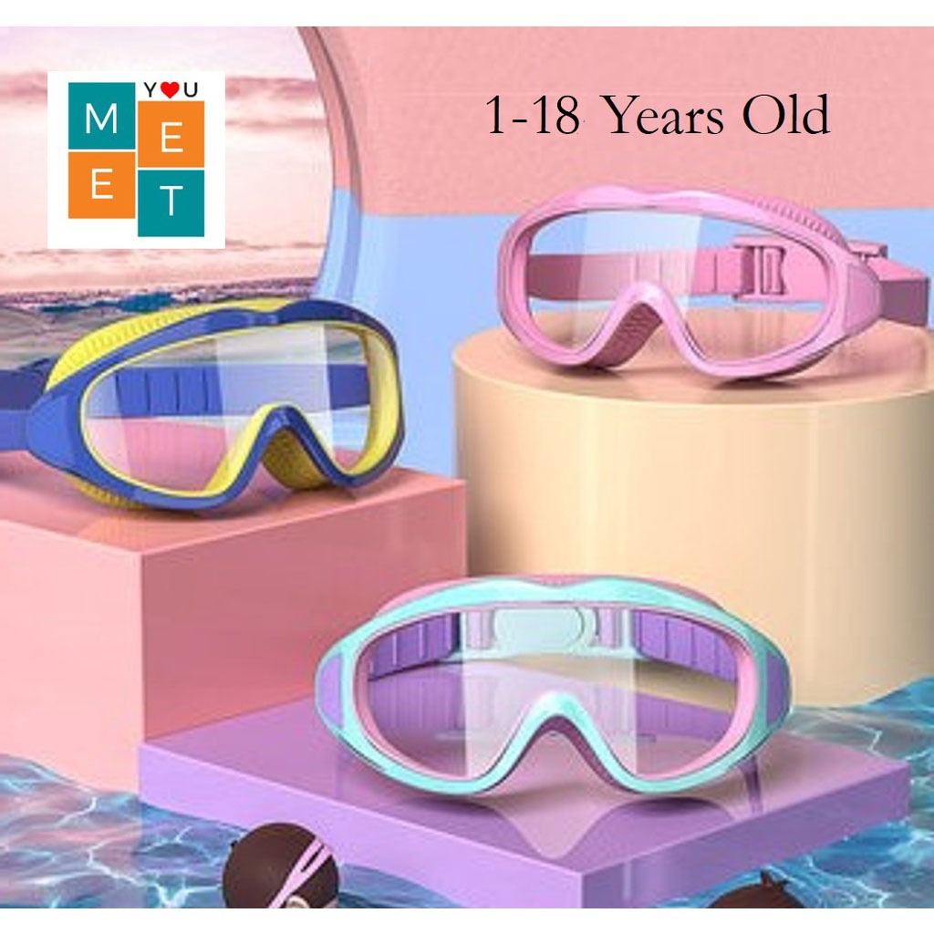 Children Adult Wide Frame Swim Goggles Kids Goggles Swim Diving Adjustable Anti-fog Wide Vision Silicon Strap 泳镜蛙镜